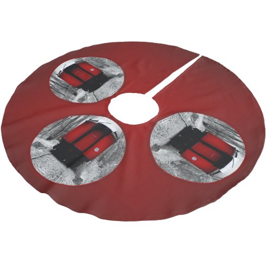 Eisenbahn Schwarzes und Rotes Erbe Polyester Weihnachtsbaumdecke (Schrägansicht)