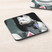Eisenbahn-Terrier-Hund Getränkeuntersetzer (Linke Seite)