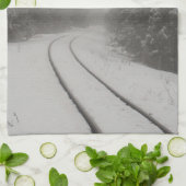 Eisenbahn-Tracks Winternebel-Foto Geschirrtuch (Gefaltet)
