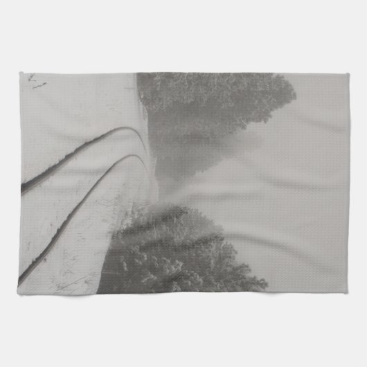 Eisenbahn-Tracks Winternebel-Foto Geschirrtuch (Horizontal)