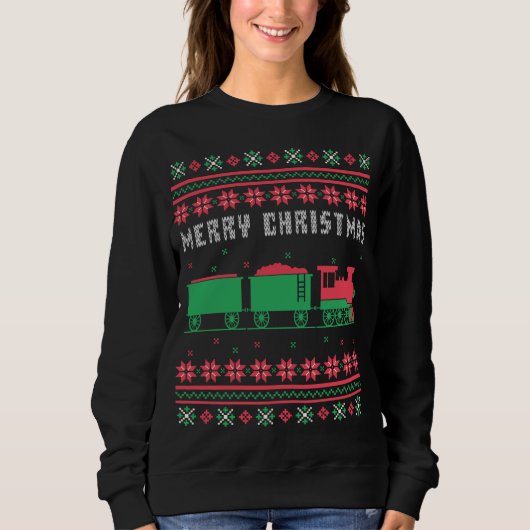 Eisenbahn Ugly Weihnachtssüßer Sweatshirt (Vorderseite)