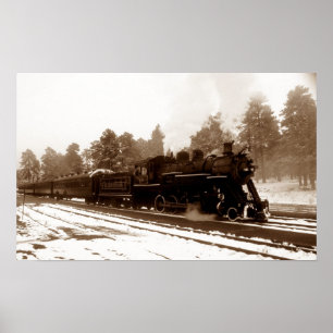 Eisenbahn-Zug-Lokomotive in der Snowy-Winter-Szene Poster