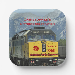 Eisenbahn-Zug-Papier-Teller, 9. Geburtstag, Pappteller