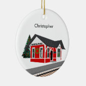 Eisenbahnbahnhof Weihnachtsfeierlichkeiten Keramik Ornament (Rechts)