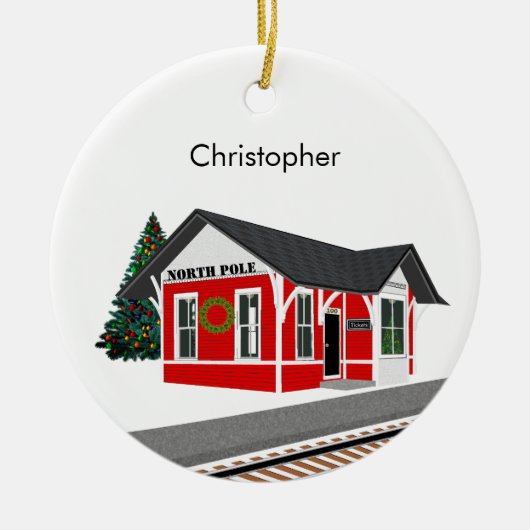 Eisenbahnbahnhof Weihnachtsfeierlichkeiten Keramik Ornament (Vorne)