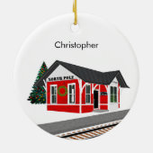 Eisenbahnbahnhof Weihnachtsfeierlichkeiten Keramik Ornament (Hinten)