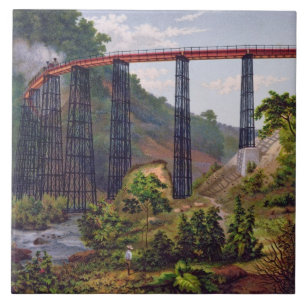 Eisenbahnbrücke bei Metlac, 'vom Album des Mexic Fliese