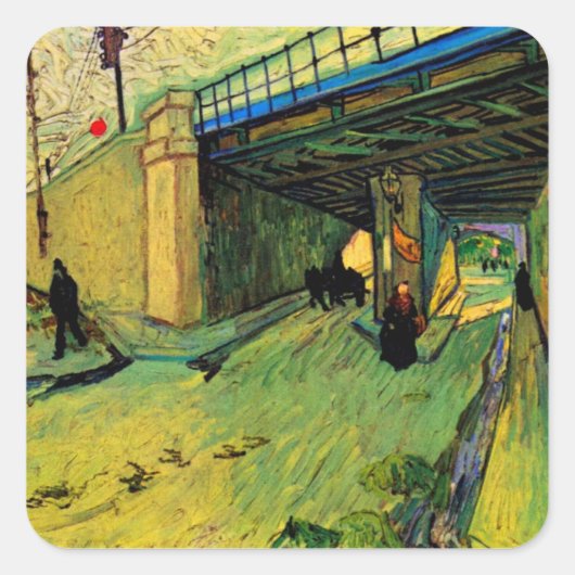 Eisenbahnbrücke über Montmajour durch Vincent van  Quadratischer Aufkleber (Vorderseite)