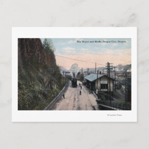 Eisenbahndepot und Bluffs City, OR Postkarte