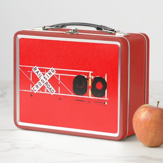 Eisenbahnkreuz mit rotem Hintergrund Metall Brotdose (Beispiel)