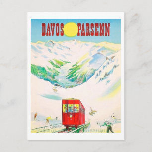 Eisenbahnstrecke Davos Parsenn, Roter Zug, Vintage Postkarte
