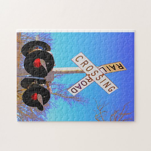 Eisenbahnüberquerung mit gebranntem Kreuz Puzzle (Horizontal)