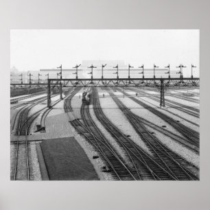 Eisenbahnweichenbahnhof, 1907. Vintage-Foto Poster