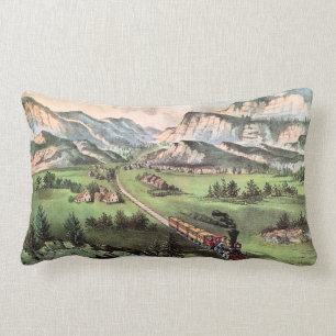 Eisenbahnzug aus der Vergangenheit, der die Ebenen Lendenkissen