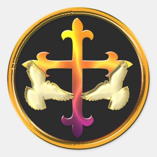 Eisenkreuz mit Tauben auf schwarzem Hintergrund Runder Aufkleber (Vorderseite)