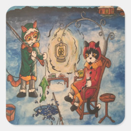 Eisfang bei Nachtkatzen Rechteckkantsticker Quadratischer Aufkleber