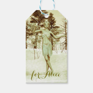 Eisfee im winterlichen Wald in Vintage-Optik Geschenkanhänger