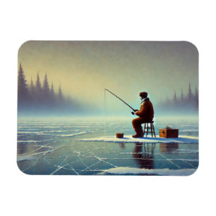 Eisfischen auf einem mistigen, gefrorenen See Magnet