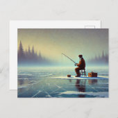 Eisfischen auf einem mistigen, gefrorenen See Postkarte (Vorne/Hinten)