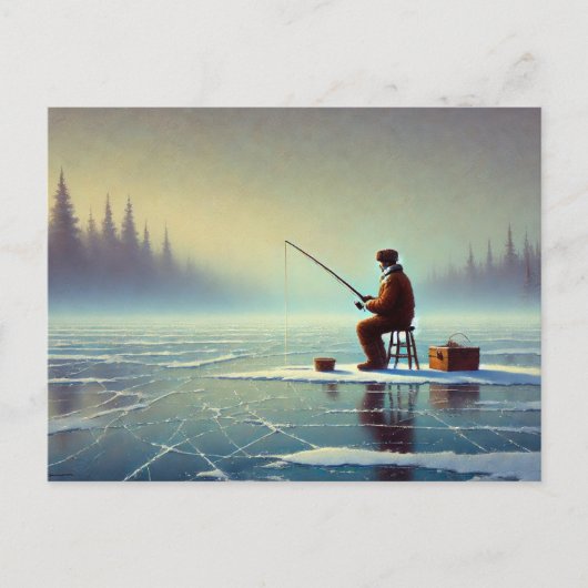 Eisfischen auf einem mistigen, gefrorenen See Postkarte (Vorderseite)
