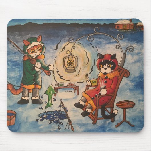 Eisfischen in der Nacht Mousepad (Vorne)