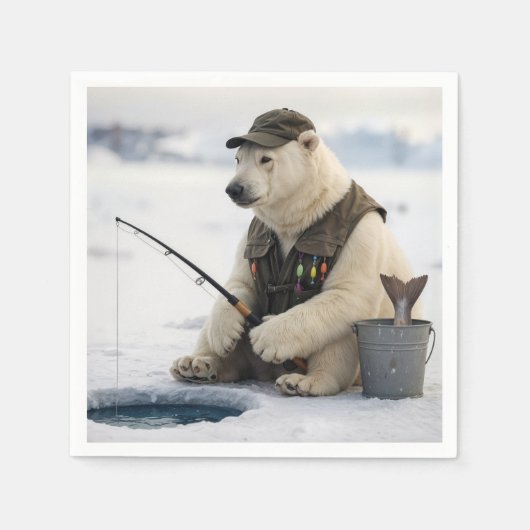 Eisfischen mit Eisbär Serviette (Vorderseite)