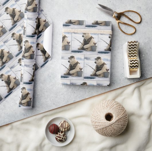 Eisfischen mit Eisbären Geschenkpapier (Kunsthandwerk)