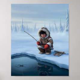 Eisfischen von kleinen Jungen Poster