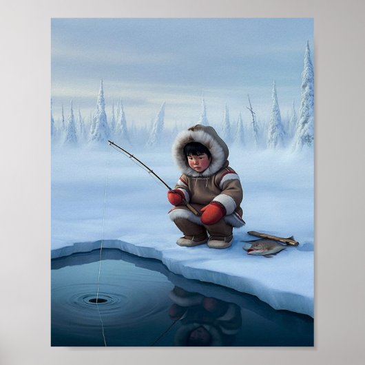 Eisfischen von kleinen Jungen Poster (Vorne)