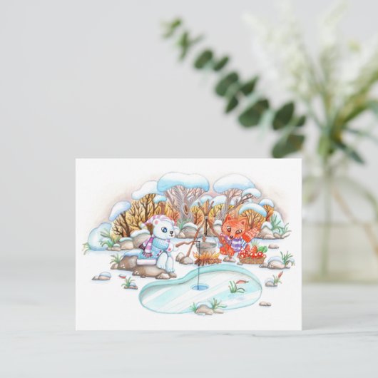 Eisfischerei Postkarte (Stehend Vorderseite)