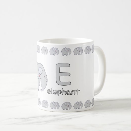 EisforElephant–FunAlphabetCupDesign Kaffeetasse (VorderseiteRechts)