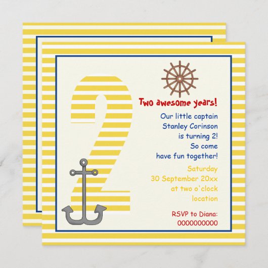Eisgelbes Segelboot, weißes 2. Party Einladung (Vorne/Hinten)