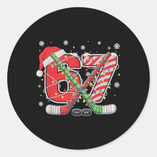 Eishockey 67 Weihnachten Lustig Sechs Sieben Meme  Runder Aufkleber