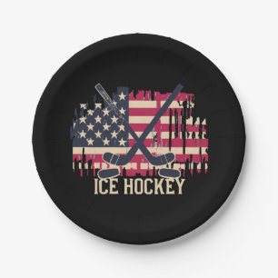 Eishockey - Amerikanische Flagge Pappteller