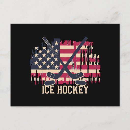 Eishockey - Amerikanische Flagge Postkarte (Vorderseite)
