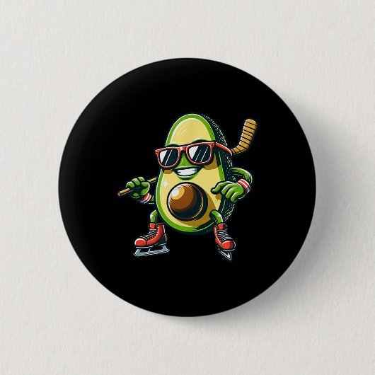 Eishockey Avocado Skating Fun Shades Button (Vorderseite)