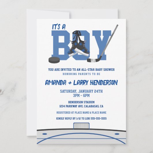 Eishockey-Baby-Dusche Einladung (Vorderseite)