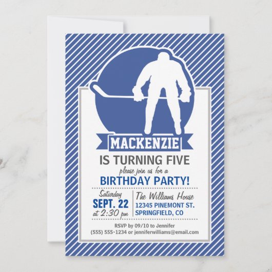 Eishockey, Blaue und weiße Streifen, Sport Einladung (Vorderseite)