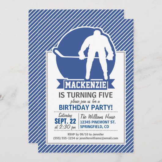 Eishockey, Blaue und weiße Streifen, Sport Einladung (Vorne/Hinten)