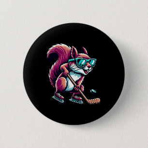 Eishockey Eichhörnchen Cool Gles Eislauf Button