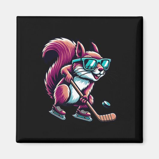 Eishockey Eichhörnchen Cool Gles Eislauf Magnet (Vorne)