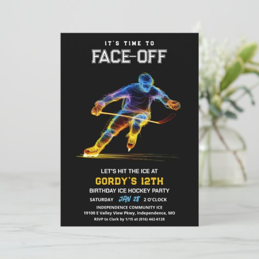 Eishockey Einladung zum Geburtstag (Stehend Vorderseite)