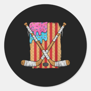 Eishockey-Eiscreme-Tropf-Jungen-Amerikanische-Flag Runder Aufkleber