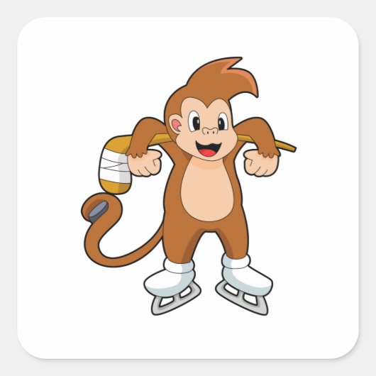 Eishockey-Eishockey-Eishockeystick Quadratischer Aufkleber (Vorderseite)