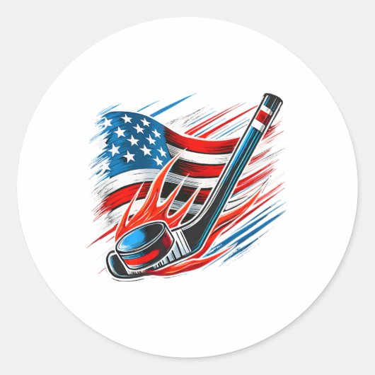 Eishockey-Fan-Players Patriotischer 4. Juli Ameri Runder Aufkleber (Vorderseite)