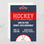 Eishockey Geburtstag Blue Red Strip Einladung (Vorne/Hinten)