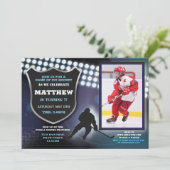 Eishockey Geburtstagsparty Sports Foto Game Boys Einladung (Stehend Vorderseite)