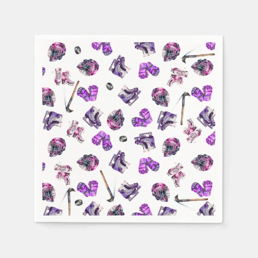 Eishockey Ice-Skaten Girls Rosa Lila Geburtstag Serviette (Vorderseite)