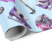 Eishockey Ice-Skaten Girls Rosa Lila Geschenkpapier (Rolleneckpunkt)