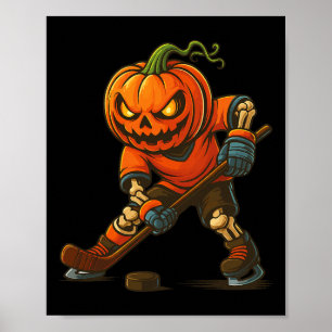 Eishockey-Kürbislaterne Halloween-Skelett-Kürbis Poster